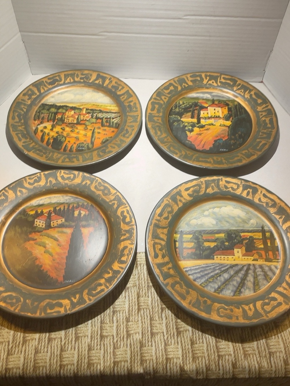 Tam San Designs J Wiens Hand Painted Tuscan Plates Set of 4 10.5”